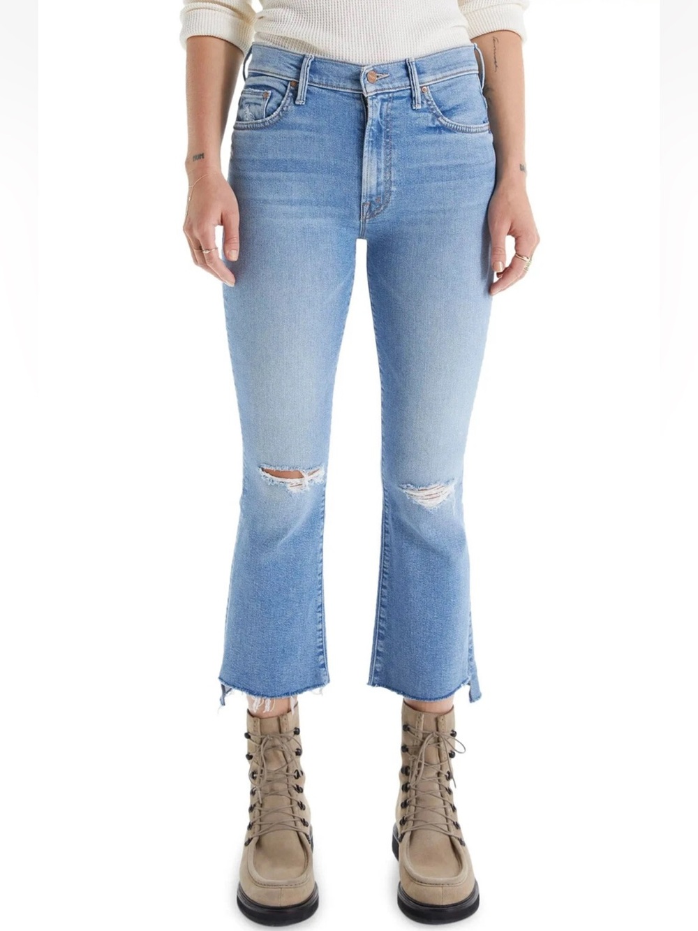 MOTHER The Insider Crop Step Fray Thrilling Shots Distressed Jeans Size 26